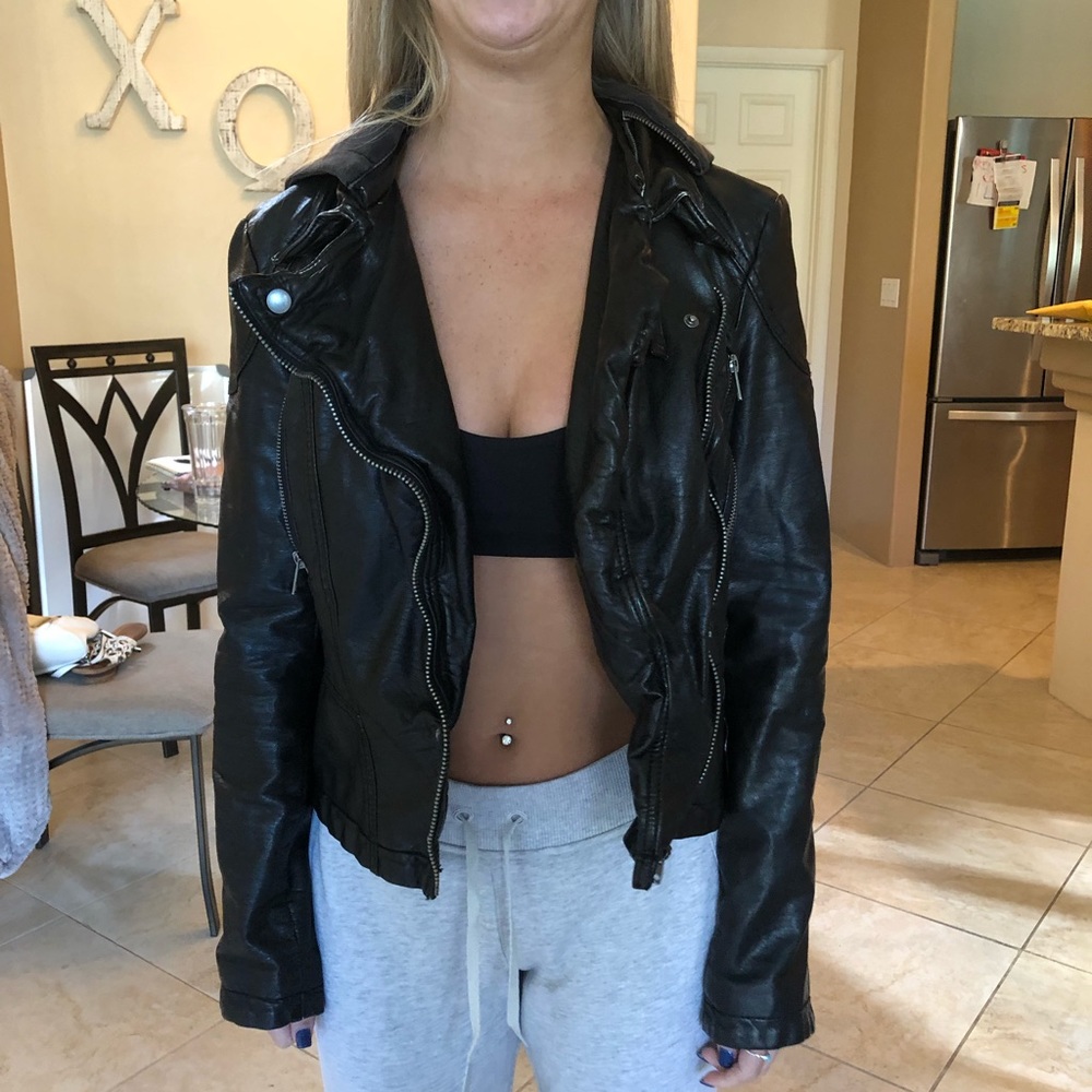 Free people black vegan leather hooded motorcycle